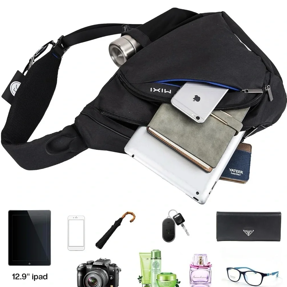 Mixi‎ Sling Backpack with USB port Black Nylon 17 inches New Type M5225 USED 1x